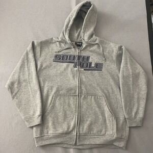 Southpole Front Zip Hoodie Men's Size Large Gray Embroidered Logo Skate Y2K